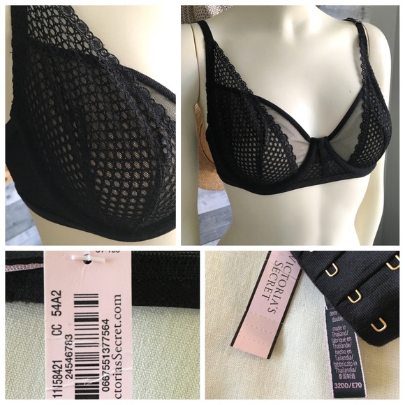 NWT-Black mesh net bra - 32DD aka 32E - Picture 4 of 9